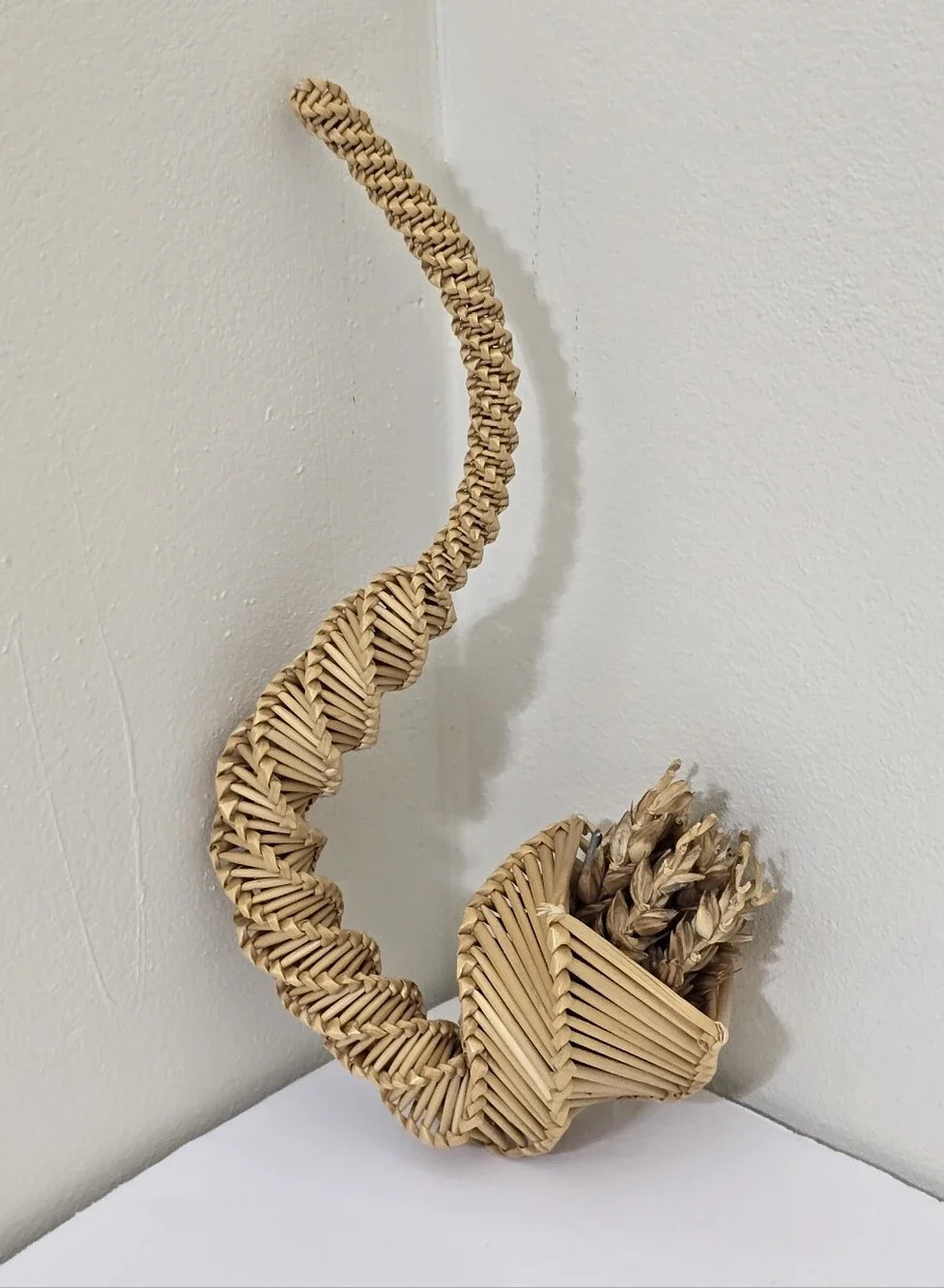 vintage hand woven Traditional Corn Dolly Spiral Cornucopia Straw Woven Decor